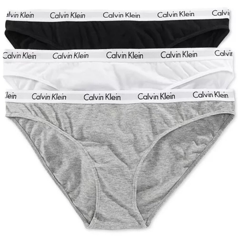 Calvin Klein Women's 3-Pack Bikini Set Cotton Stretch Size M BLACK-WHITE-GREY